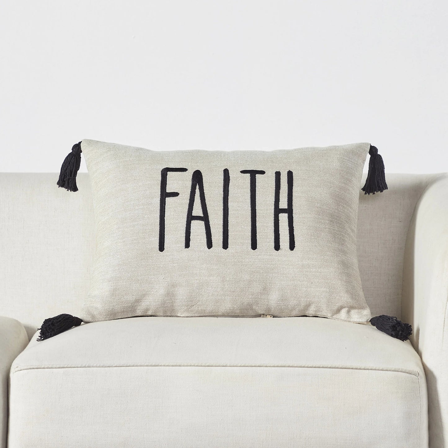 Faith Decorative Throw Pillow, 14" x 20", Tan and Black