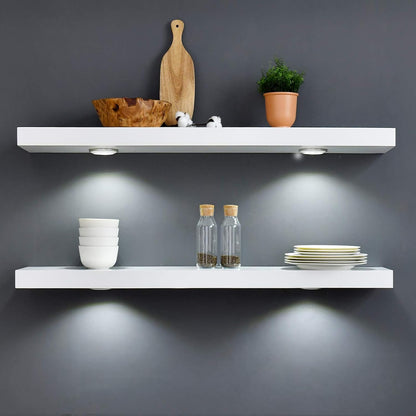 48-Inch White Floating Shelf with Touch-Sensing Battery-Powered LED Light