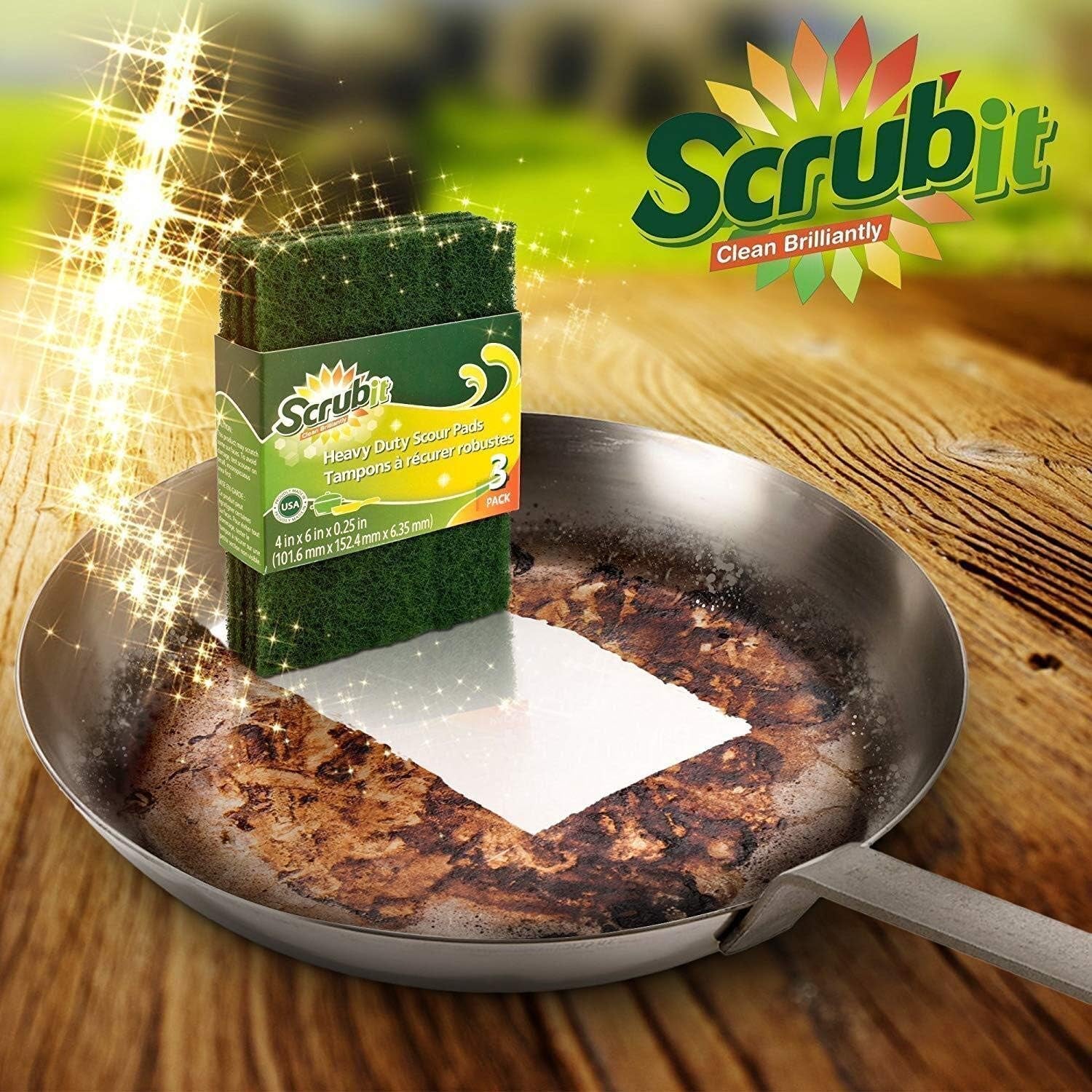 Heavy-Duty Non-Scratch Scouring Pads for Household Cleaning - Reusable Anti-Grease Scrubber, Green, 6-Pack