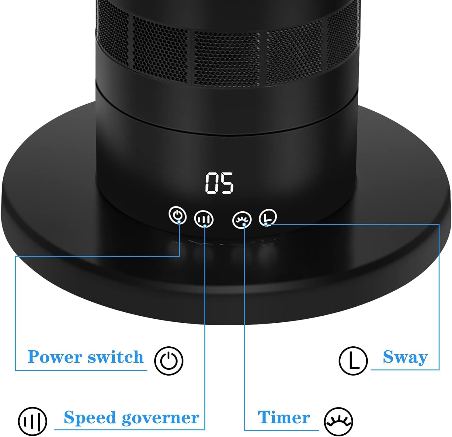 Medium Portable Bladeless Fan - 10 Speeds, 10-Hour Timer, Stylish & Modern, Low Noise, Lightweight, 24 Inches, Black