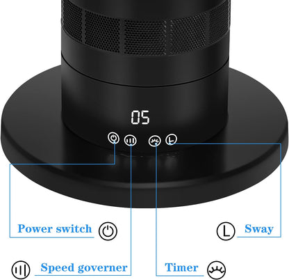 Medium Portable Bladeless Fan - 10 Speeds, 10-Hour Timer, Stylish & Modern, Low Noise, Lightweight, 24 Inches, Black