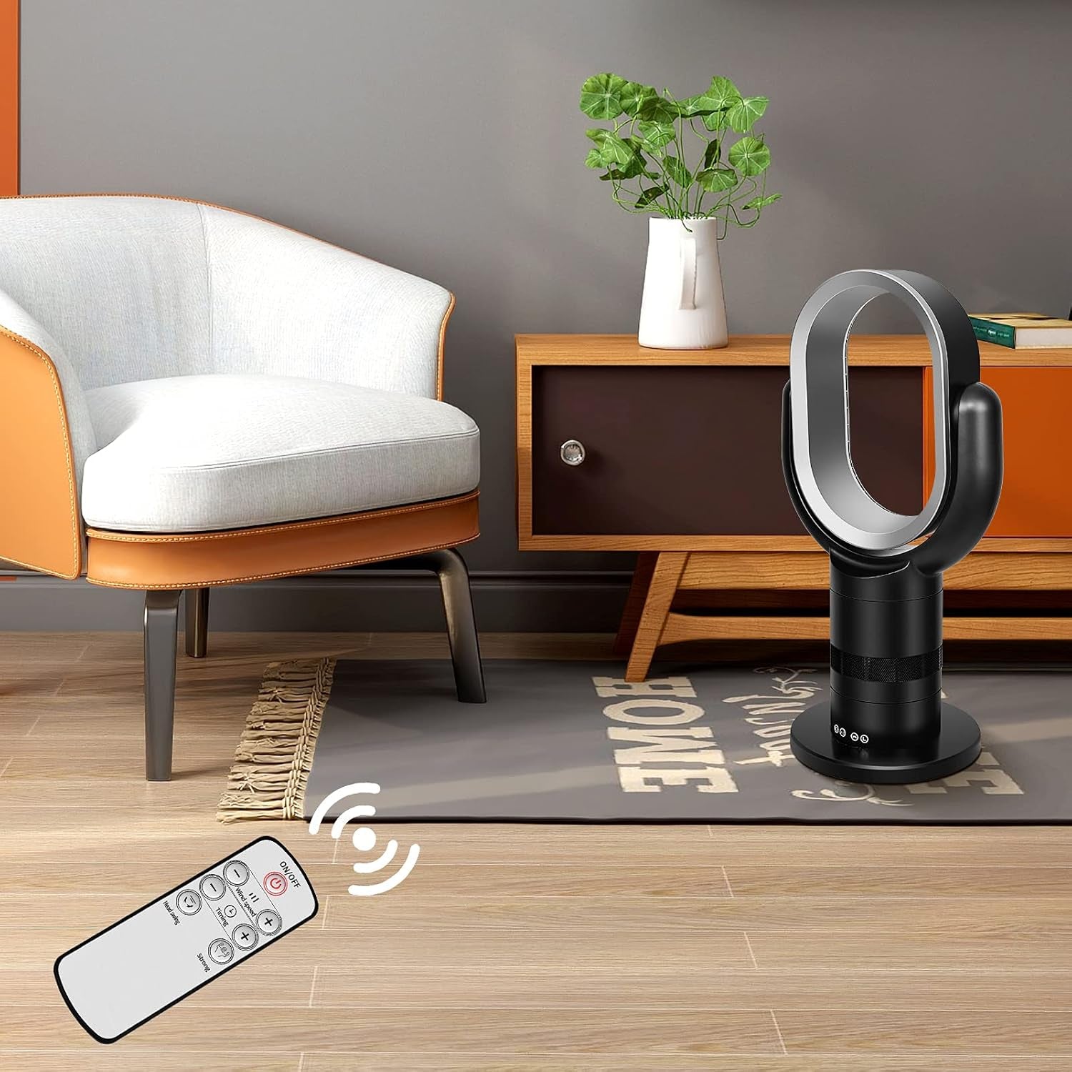 Medium Portable Bladeless Fan - 10 Speeds, 10-Hour Timer, Stylish & Modern, Low Noise, Lightweight, 24 Inches, Black