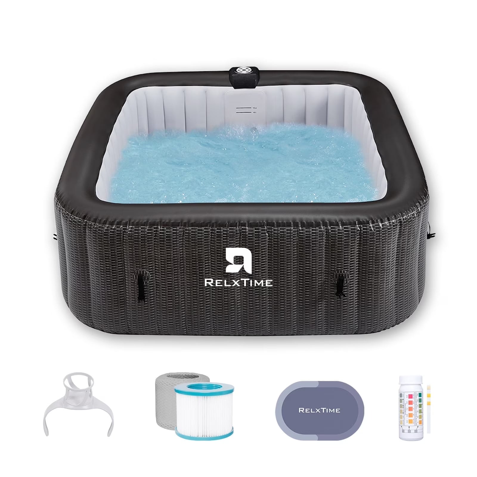 73" Inflatable Square Hot Tub with Built-in Heater Pump and 130 Massage Jets, Black