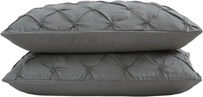 Premium Lightweight Microfiber Pillow Shams with Pinch Pleat Design, Standard Size (20x26), Set of 2 in Grey
