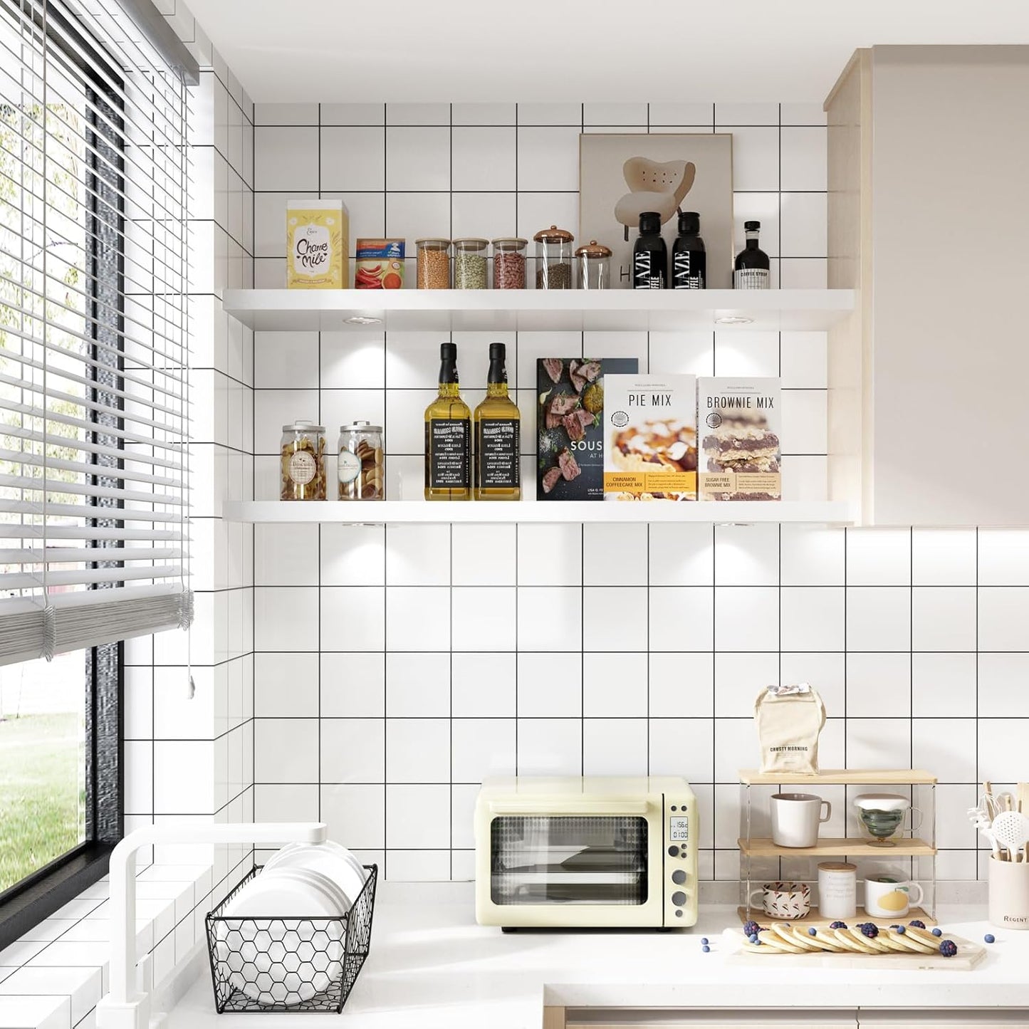 48-Inch White Floating Shelf with Touch-Sensing Battery-Powered LED Light