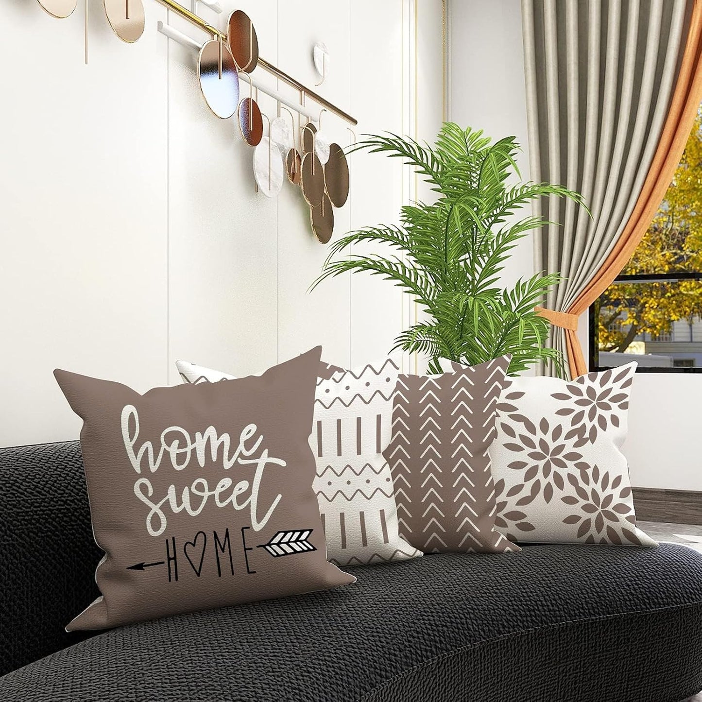 Set of 4 Decorative 18x18 Pillow Covers, Modern Linen Fabric for Sofa, Couch, Bed, and Car - Khaki