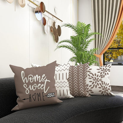 Set of 4 Decorative 18x18 Pillow Covers, Modern Linen Fabric for Sofa, Couch, Bed, and Car - Khaki