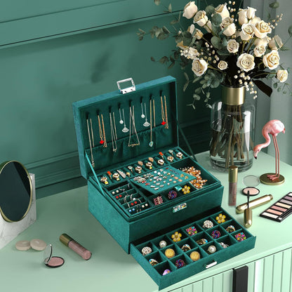 Green Velvet Jewelry Organizer Box 