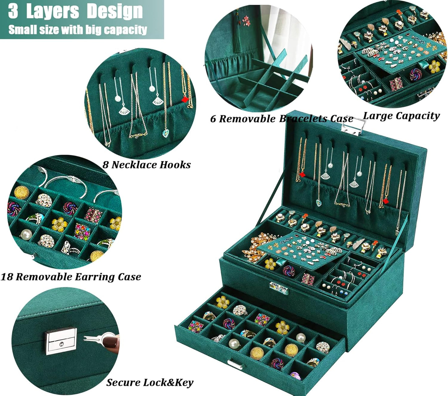 Green Velvet Jewelry Organizer Box 