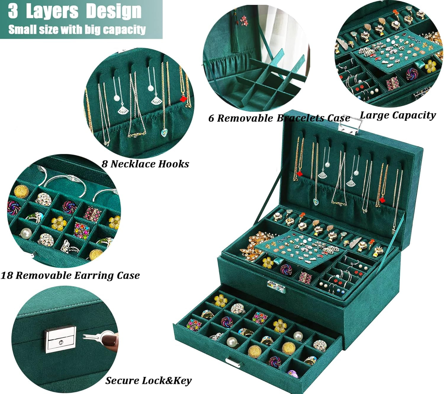 Green Velvet Jewelry Organizer Box 
