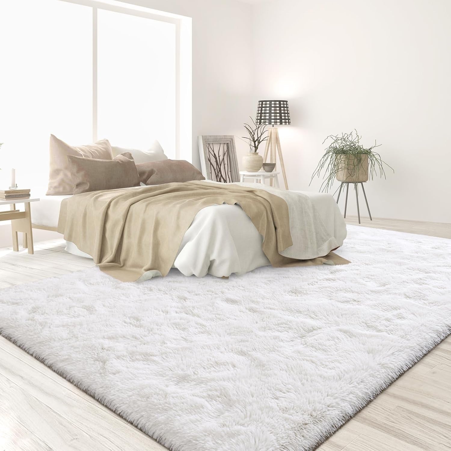 Super Soft Shag Area Rug for Living Room, 3X5 Ft White Rug for Girls Bedroom, Modern Plush Throw Rug for Kids Room, Fuzzy Floor Carpet for Indoor Dorms Office Nursery Women Home Decor