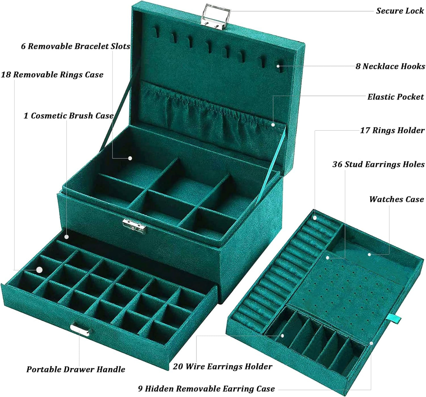 Green Velvet Jewelry Organizer Box 