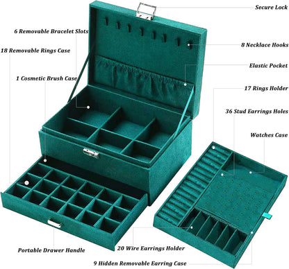 Green Velvet Jewelry Organizer Box 