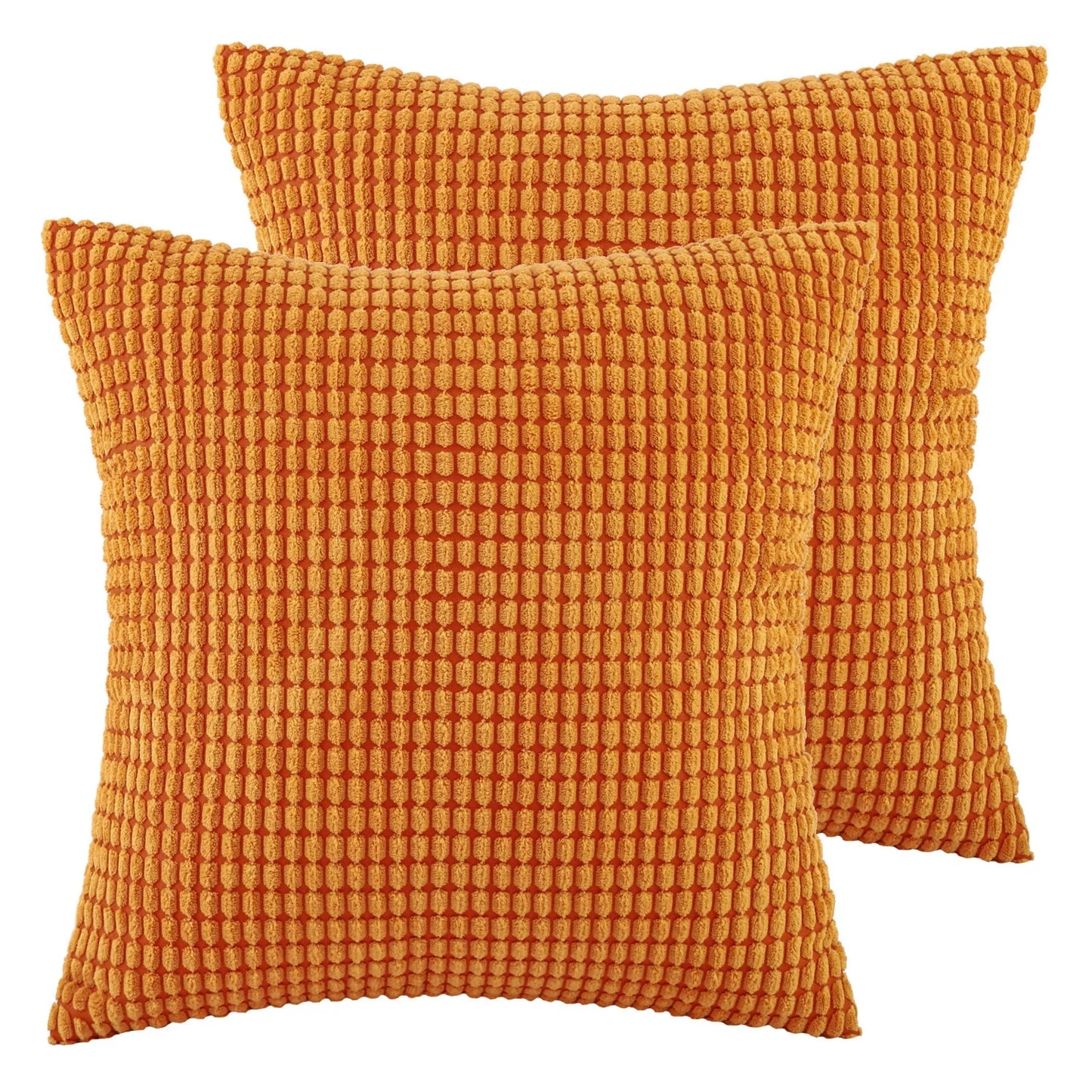 Soft Corduroy Corn Striped Velvet Decorative Throw Pillow Set, 20" x 20", Orange, Pack of 2