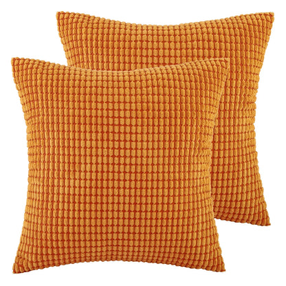Soft Corduroy Corn Striped Velvet Decorative Throw Pillow Set, 20" x 20", Orange, Pack of 2