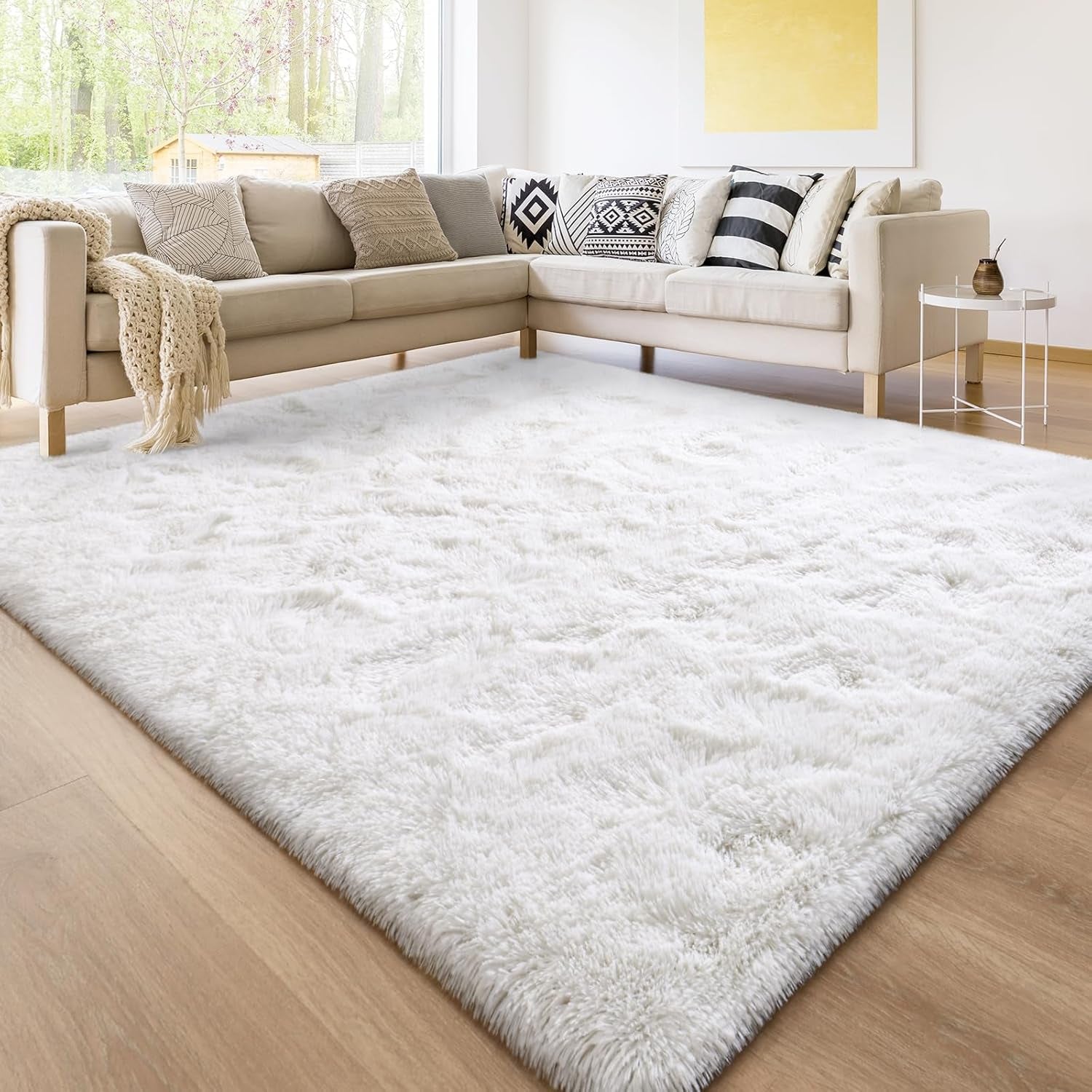 Super Soft Shag Area Rug for Living Room, 3X5 Ft White Rug for Girls Bedroom, Modern Plush Throw Rug for Kids Room, Fuzzy Floor Carpet for Indoor Dorms Office Nursery Women Home Decor