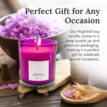 Lavender and Eucalyptus Aromatherapy Candles - 8oz Soy Candles in Magenta Purple Glass, Clean Burning and Long Lasting, Ideal Home Fragrance Gifts for Women