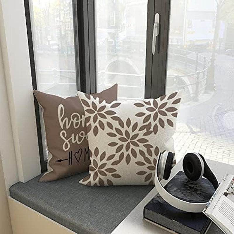 Set of 4 Decorative 18x18 Pillow Covers, Modern Linen Fabric for Sofa, Couch, Bed, and Car - Khaki