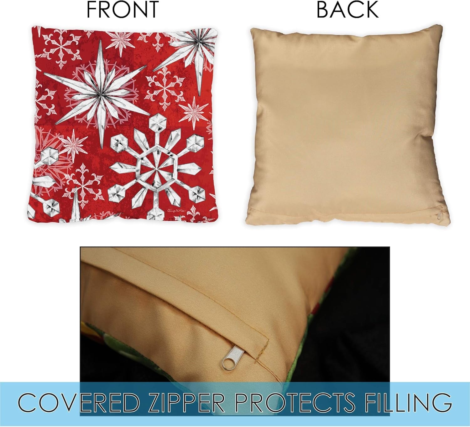 Set of 2 18x18 Inch Snowflake Salutations Winter Pillow Covers for Indoor and Outdoor Use