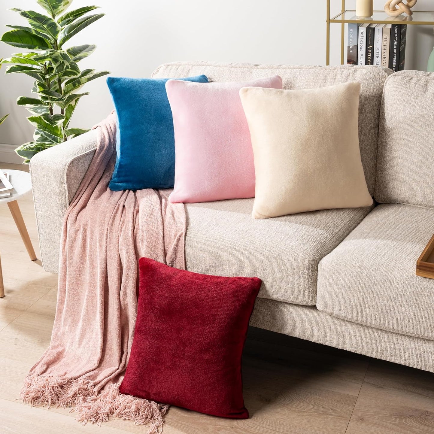 Set of 2 Maroon Red Velvet Throw Pillow Covers 18x18 - Decorative Cushion Cases for Sofa, Bed, and Living Room in Boho Aesthetic Design