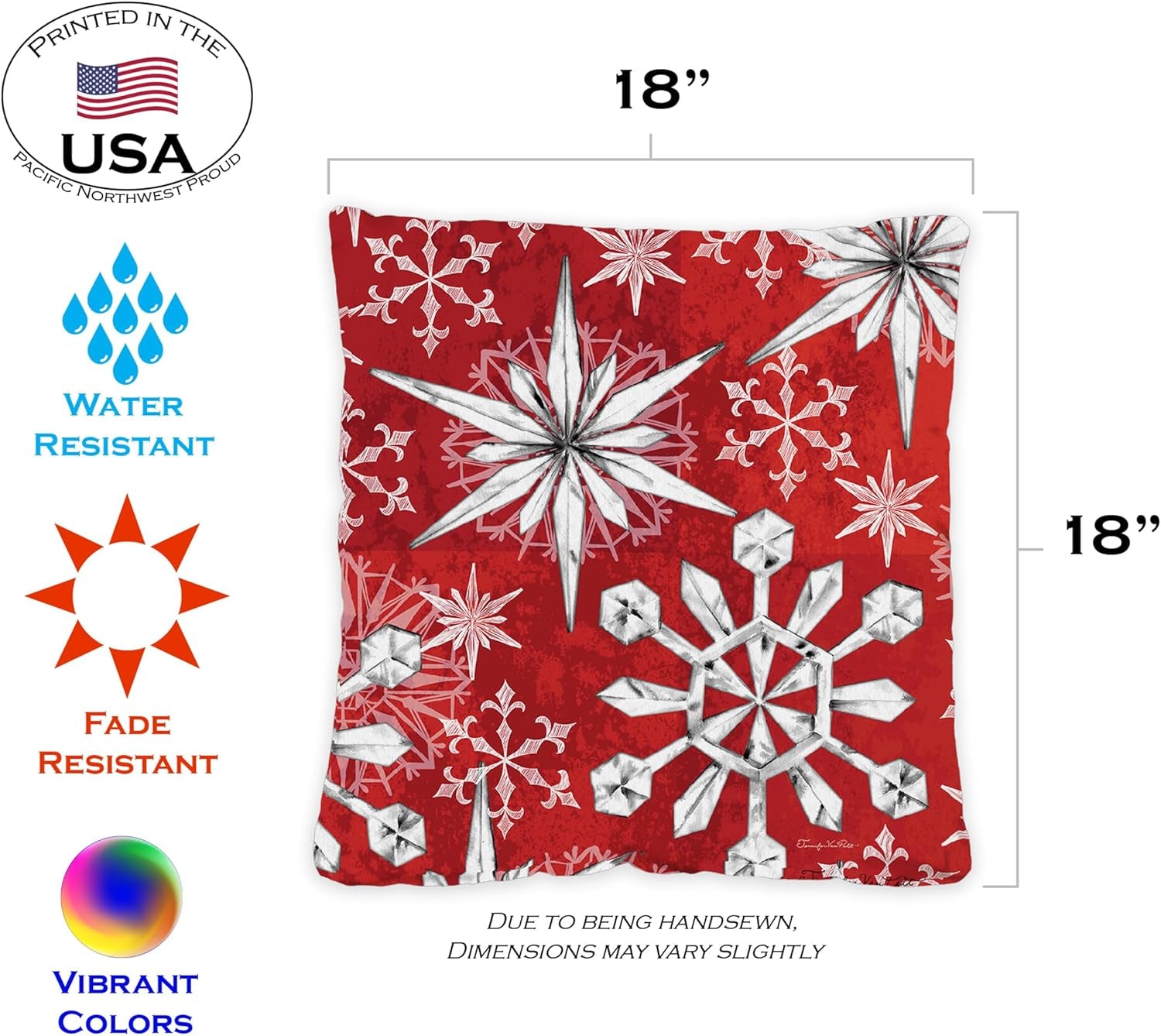 Set of 2 18x18 Inch Snowflake Salutations Winter Pillow Covers for Indoor and Outdoor Use