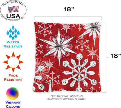 Set of 2 18x18 Inch Snowflake Salutations Winter Pillow Covers for Indoor and Outdoor Use