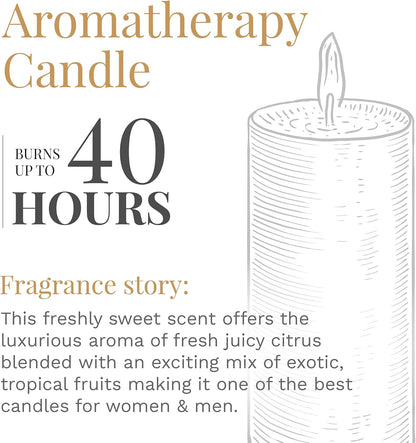 Aromatherapy Candle - Tropical Fruit Medley Fragrance, 10 Oz. Three Wick, Yellow, 20-40 Hours Burn Time