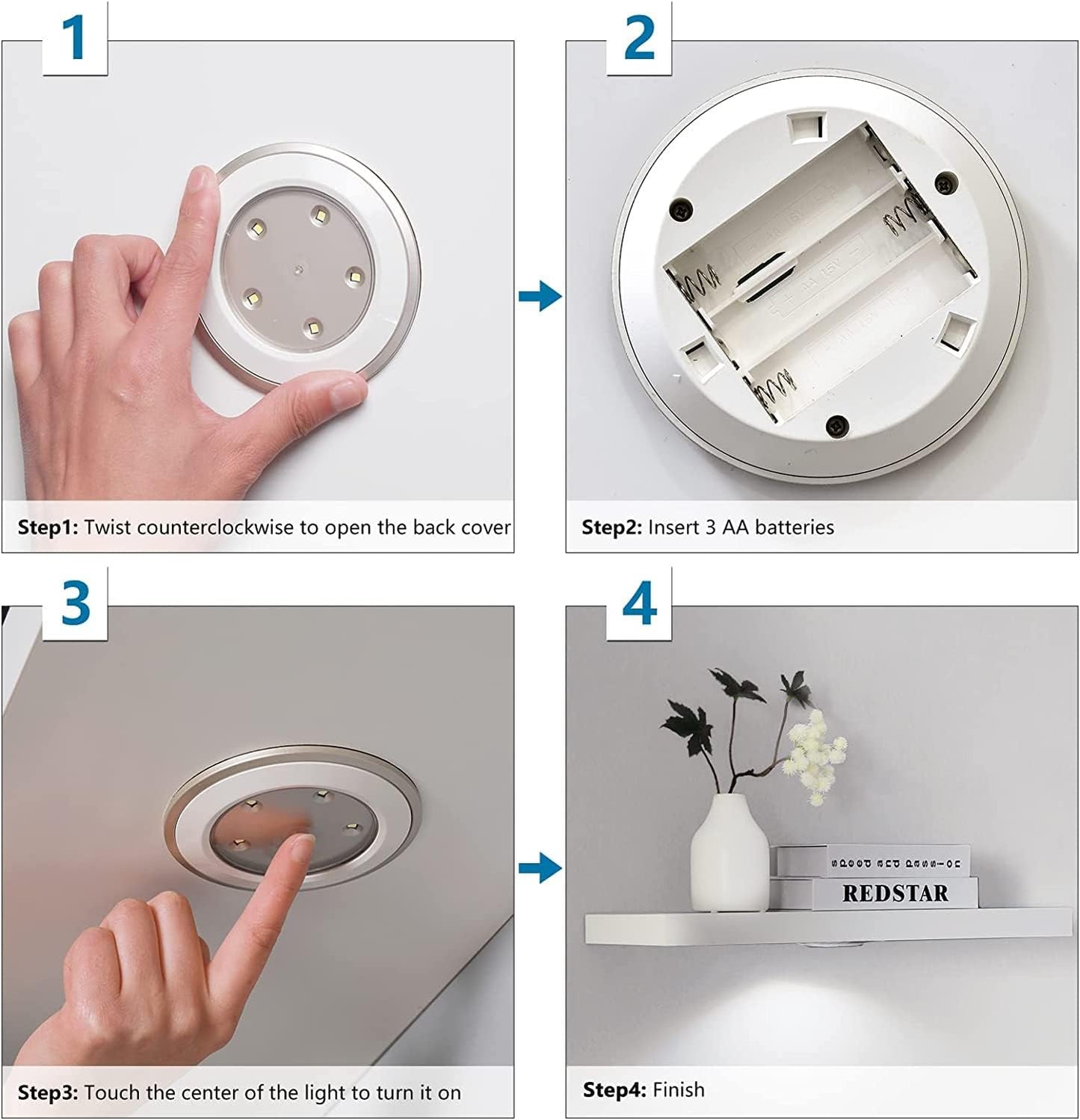 48-Inch White Floating Shelf with Touch-Sensing Battery-Powered LED Light