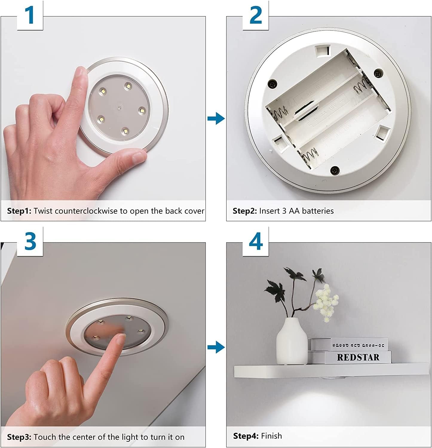 48-Inch White Floating Shelf with Touch-Sensing Battery-Powered LED Light