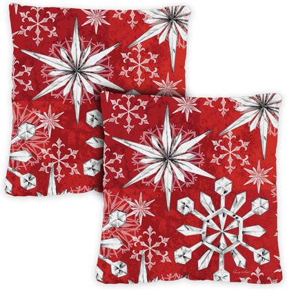 Set of 2 18x18 Inch Snowflake Salutations Winter Pillow Covers for Indoor and Outdoor Use