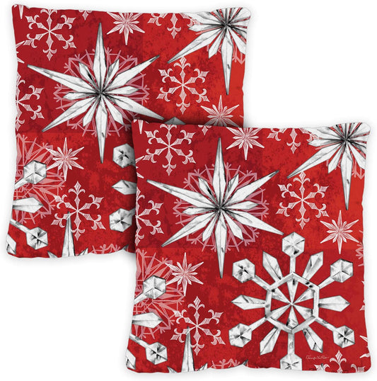 Set of 2 18x18 Inch Snowflake Salutations Winter Pillow Covers for Indoor and Outdoor Use
