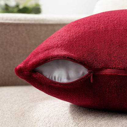 Set of 2 Maroon Red Velvet Throw Pillow Covers 18x18 - Decorative Cushion Cases for Sofa, Bed, and Living Room in Boho Aesthetic Design