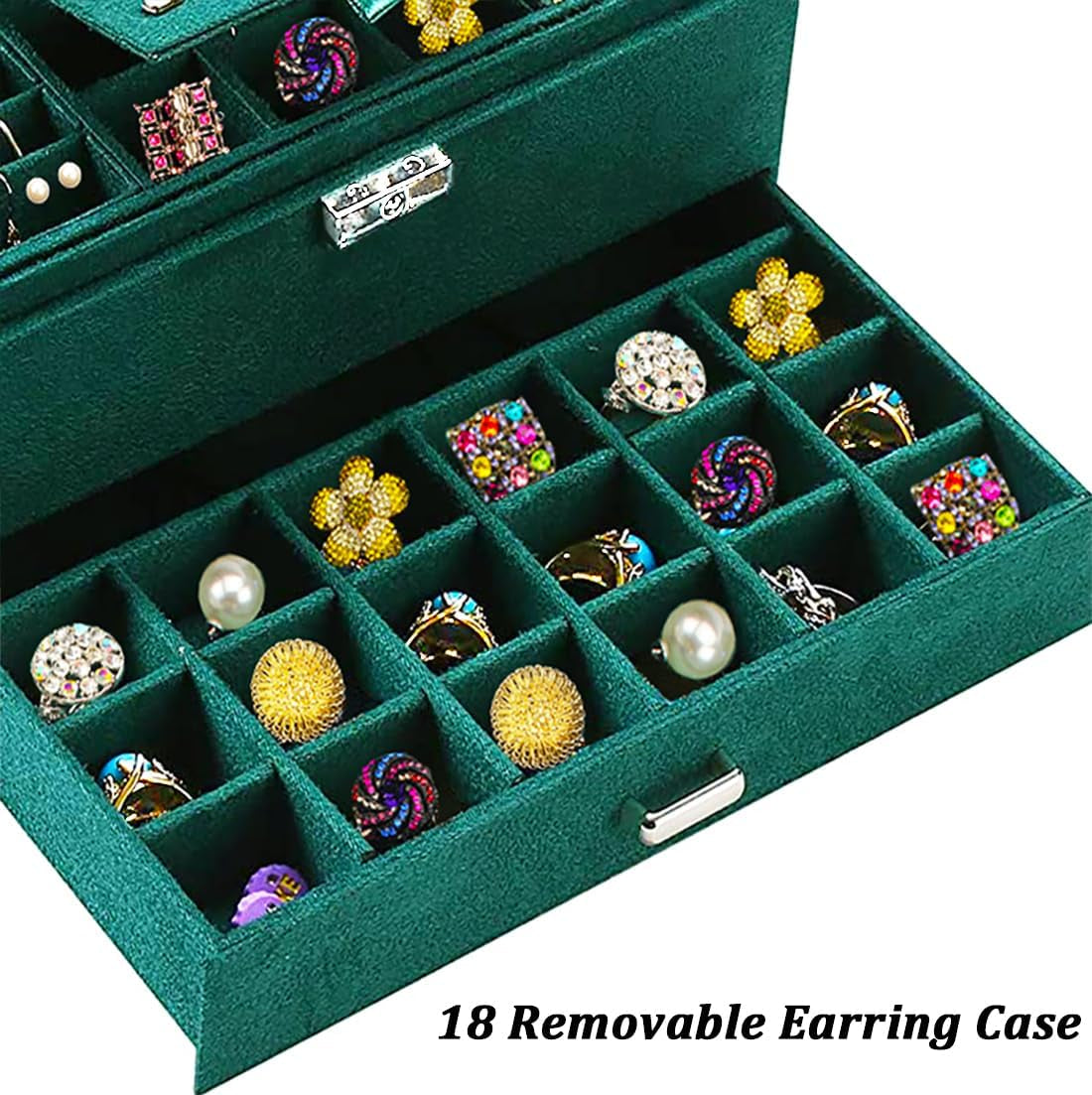 Green Velvet Jewelry Organizer Box 