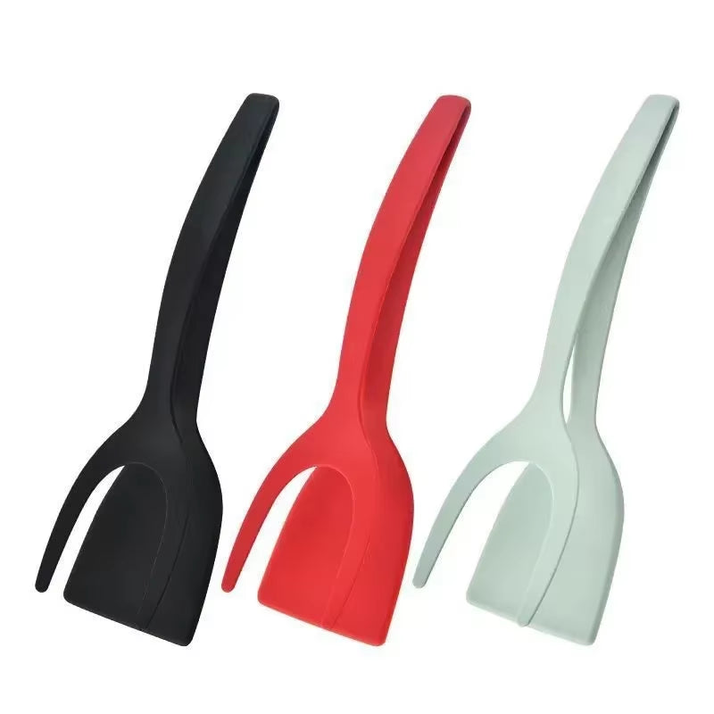 2 in 1 Nylon Grip Flip Tongs Egg Spatula Tongs Steak Spatula Tongs Clamp Pancake Fried Turners Kitchen Accessories