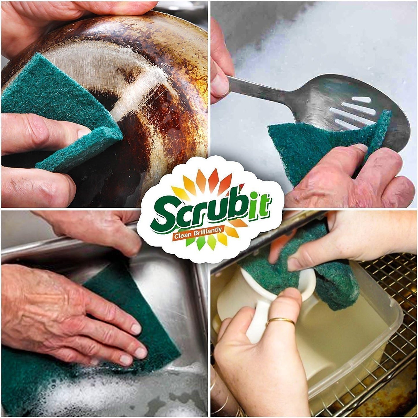 Heavy-Duty Non-Scratch Scouring Pads for Household Cleaning - Reusable Anti-Grease Scrubber, Green, 6-Pack