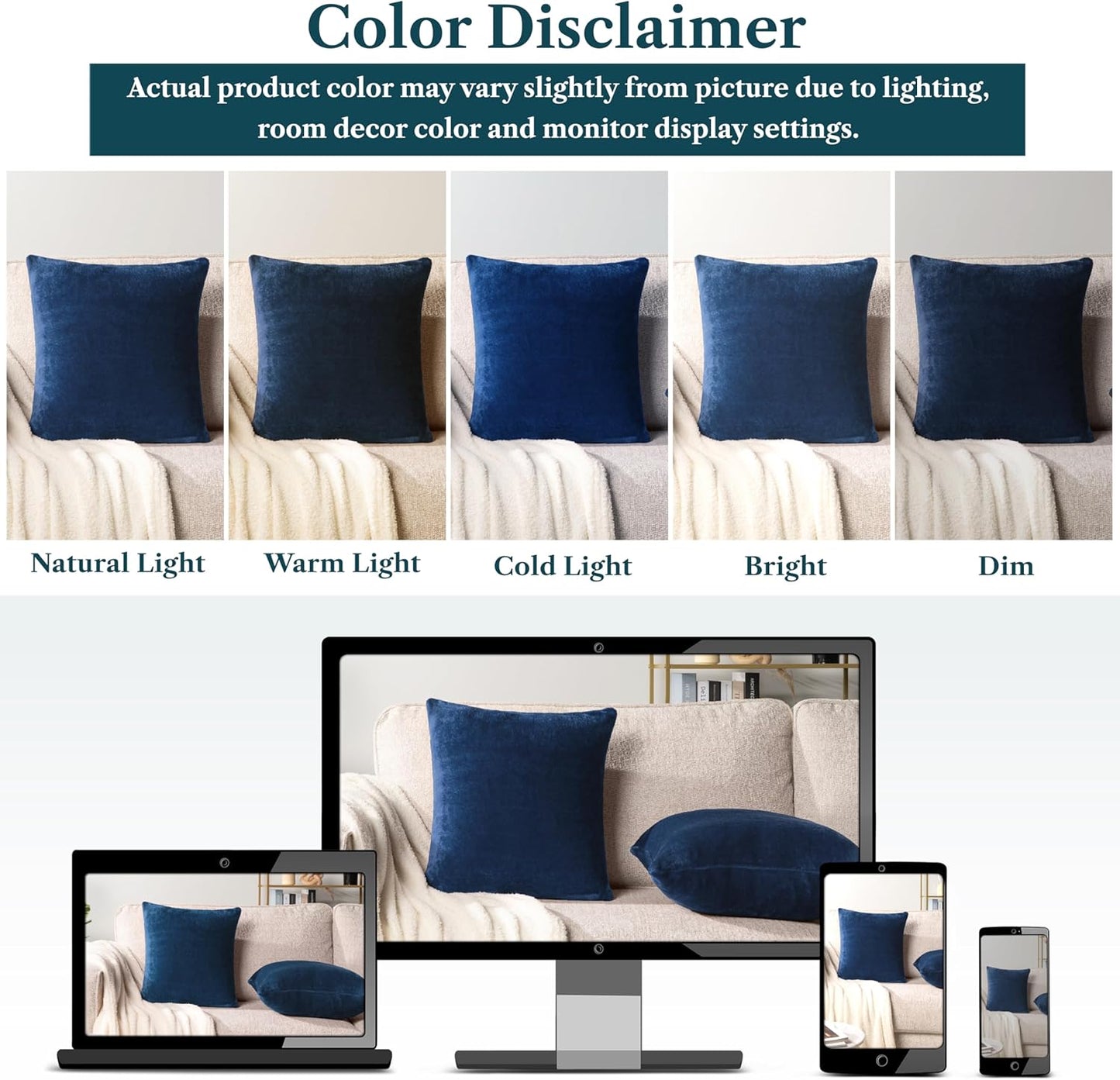 Set of 2 Navy Blue Velvet Throw Pillow Covers 18x18 - Decorative Cushion Cases for Sofa, Bed, and Living Room, Boho Aesthetic Accent Decor