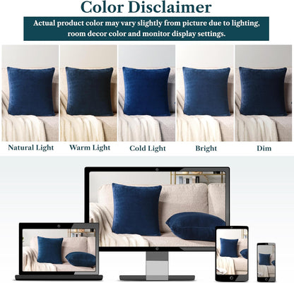 Set of 2 Navy Blue Velvet Throw Pillow Covers 18x18 - Decorative Cushion Cases for Sofa, Bed, and Living Room, Boho Aesthetic Accent Decor