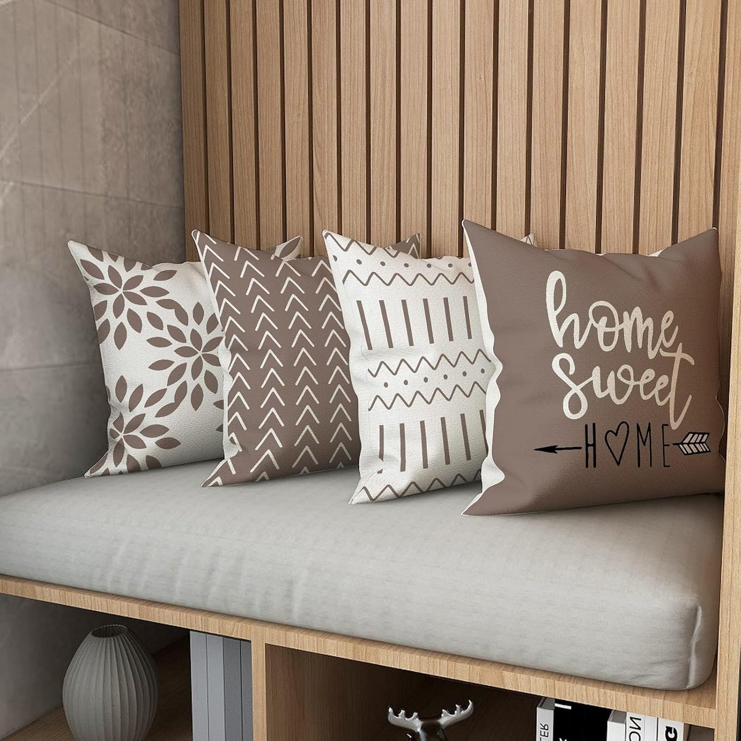 Set of 4 Decorative 18x18 Pillow Covers, Modern Linen Fabric for Sofa, Couch, Bed, and Car - Khaki