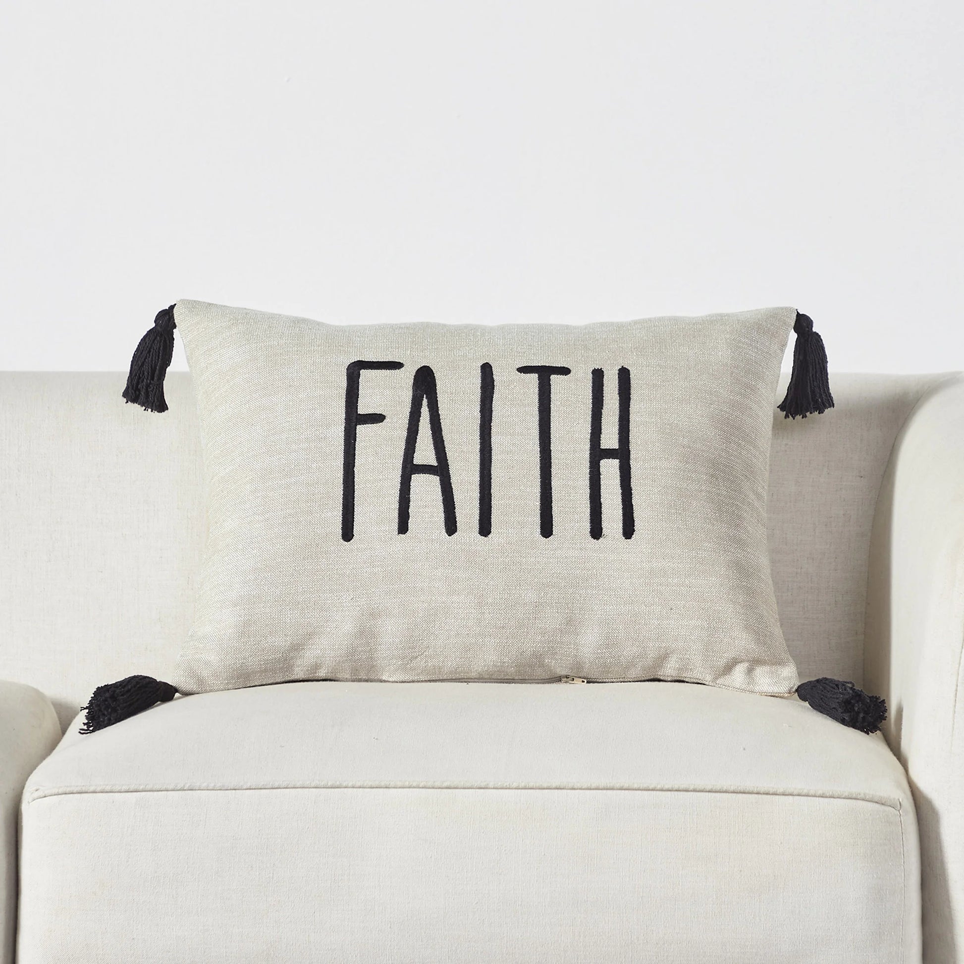 Faith Decorative Throw Pillow, 14" x 20", Tan and Black