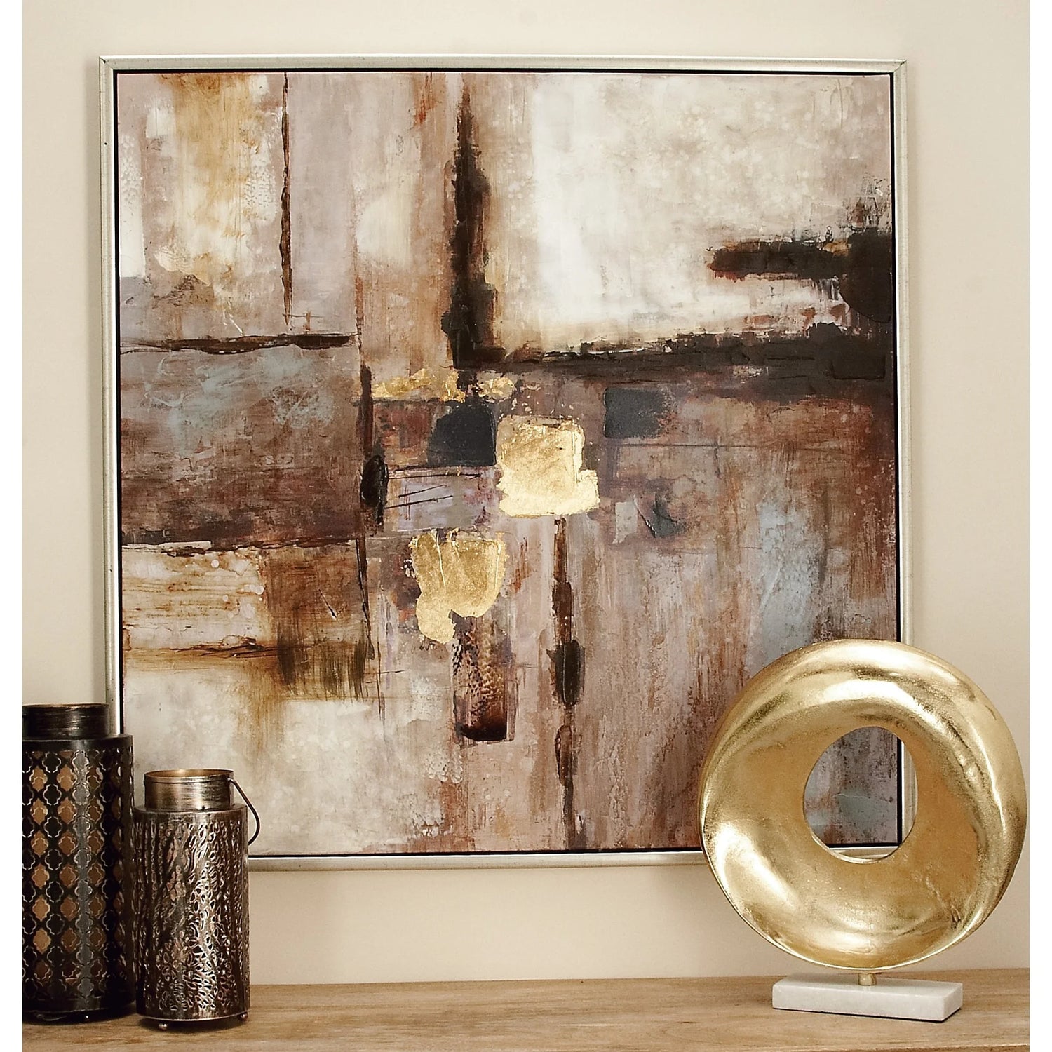 40" X 40" Abstract Framed Wall Art with Silver Frame, by