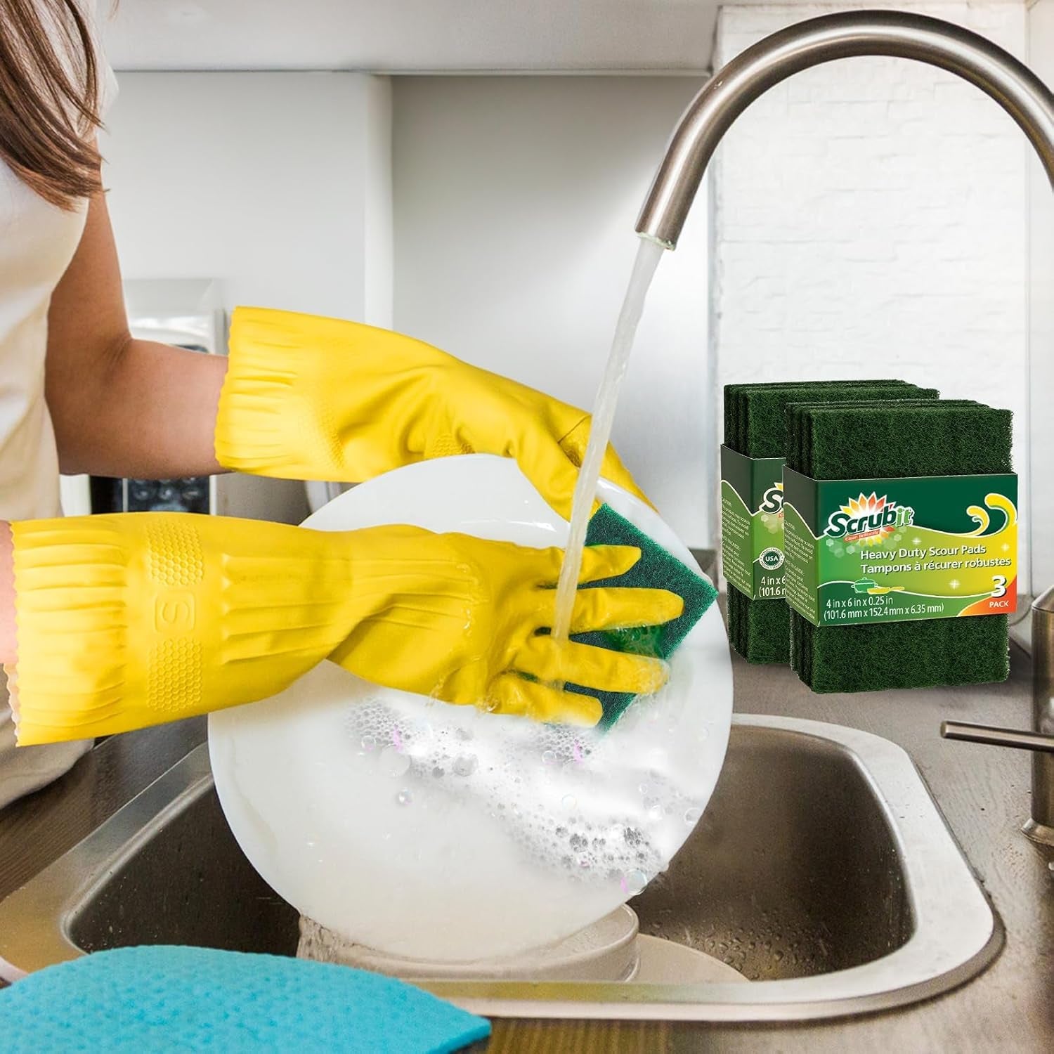 Heavy-Duty Non-Scratch Scouring Pads for Household Cleaning - Reusable Anti-Grease Scrubber, Green, 6-Pack