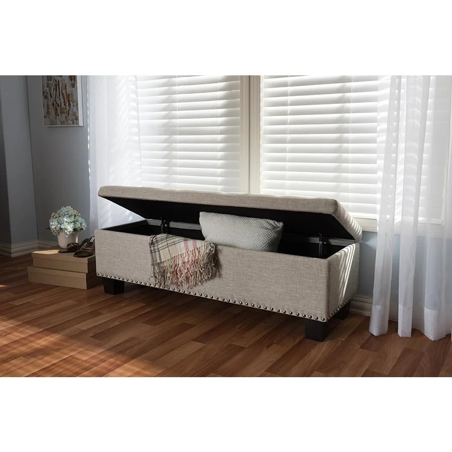 Baxton Studio Hannah Modern Beige Fabric Upholstered Button-Tufted Storage Ottoman Bench