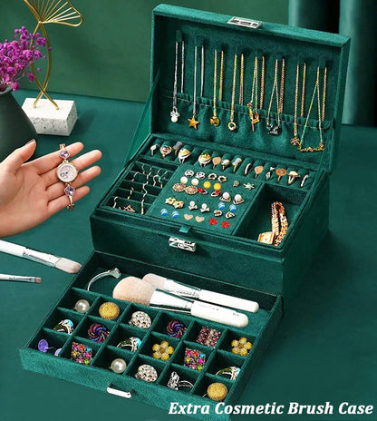 Green Velvet Jewelry Organizer Box 