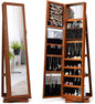 360° Swivel Jewelry Armoire with Full-Length Mirror, Lockable Jewelry Cabinet Organizer with Ample Storage, Integrated Makeup Mirror, and Rear Storage Shelves (Walnut Finish)