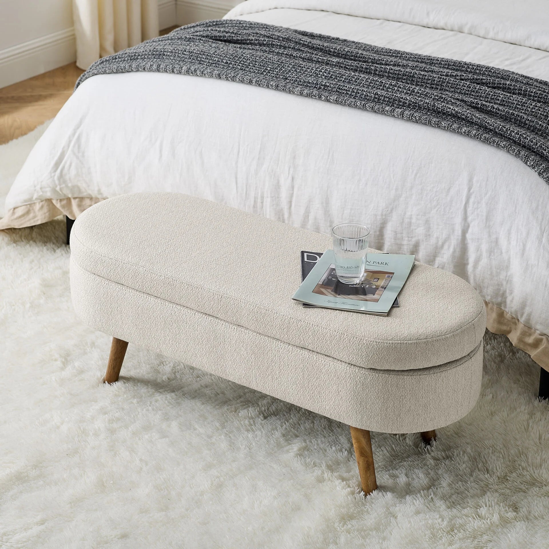 Oval Upholstered Storage Bench