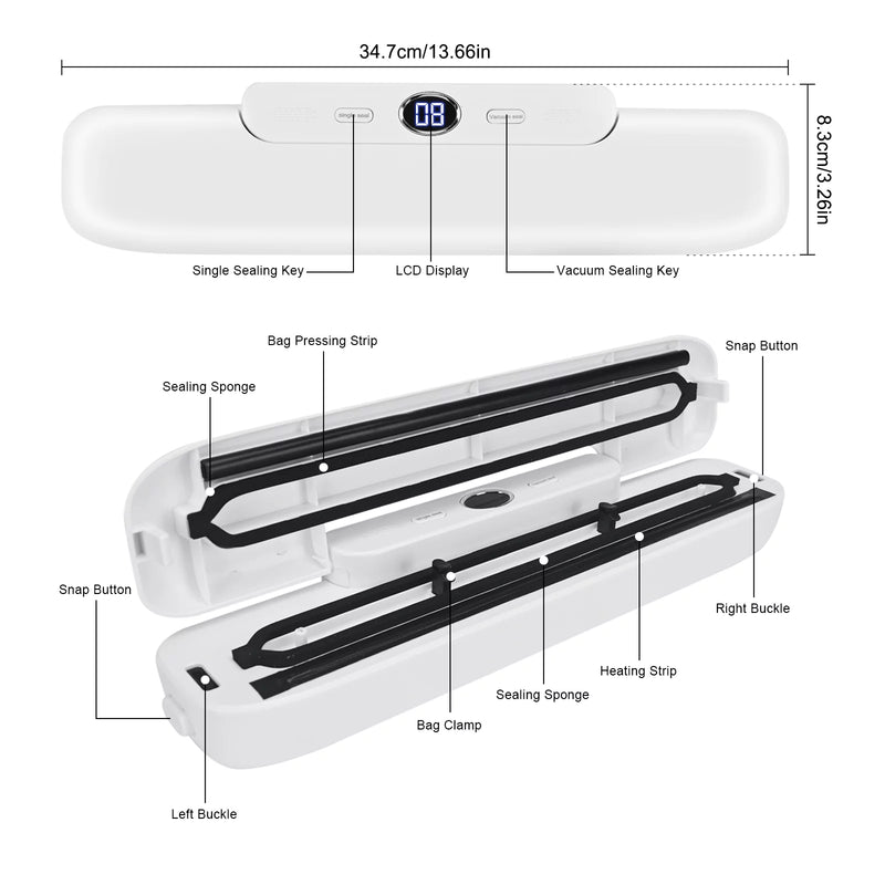 Food Saver Vacuum Sealer Machine, Moisture Proof Auto Food Sealer with 15 Vacuum Sealer Bags (Black)