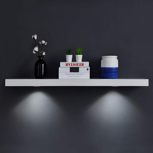 48-Inch White Floating Shelf with Touch-Sensing Battery-Powered LED Light