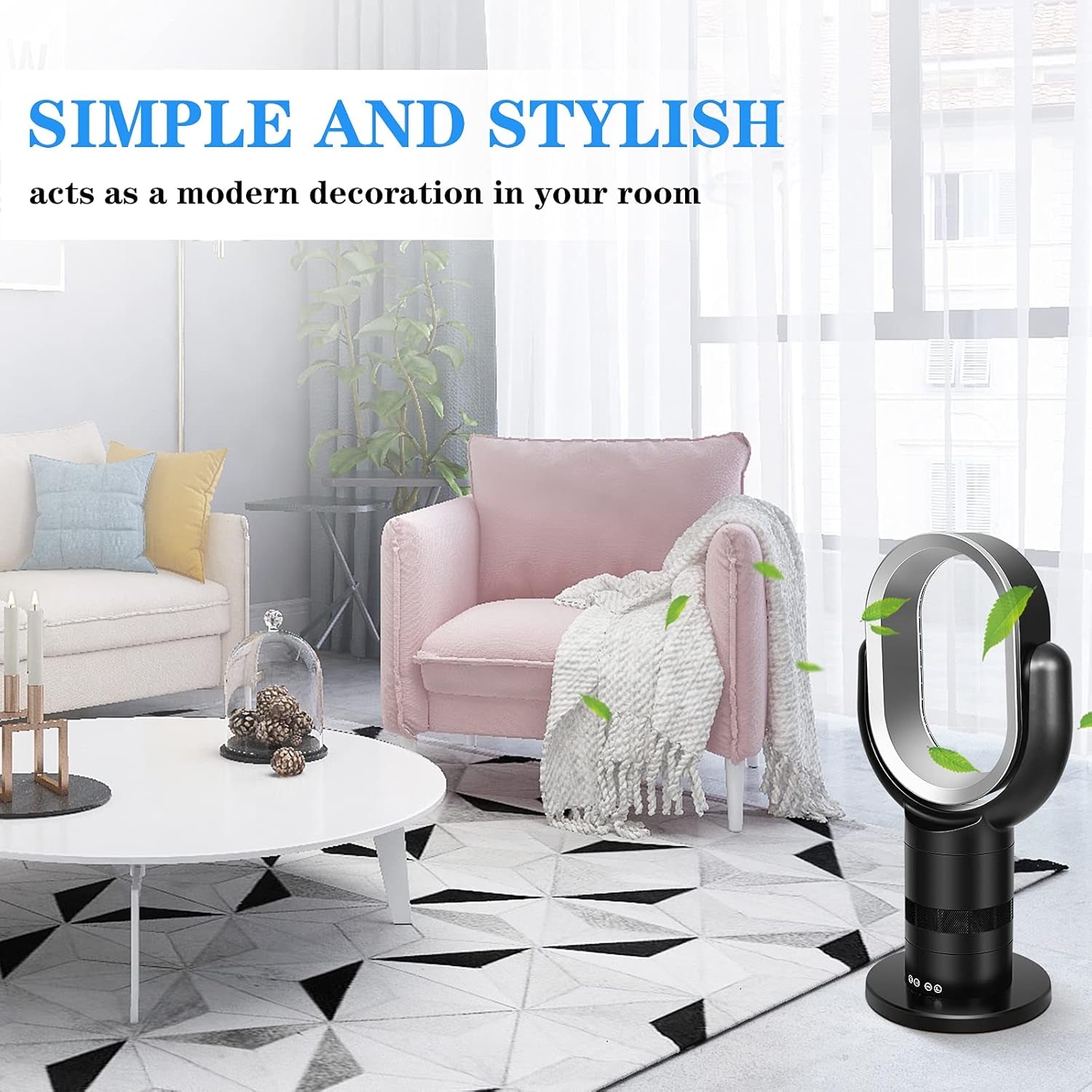 Medium Portable Bladeless Fan - 10 Speeds, 10-Hour Timer, Stylish & Modern, Low Noise, Lightweight, 24 Inches, Black