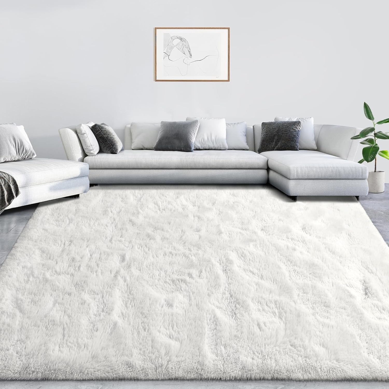 Super Soft Shag Area Rug for Living Room, 3X5 Ft White Rug for Girls Bedroom, Modern Plush Throw Rug for Kids Room, Fuzzy Floor Carpet for Indoor Dorms Office Nursery Women Home Decor