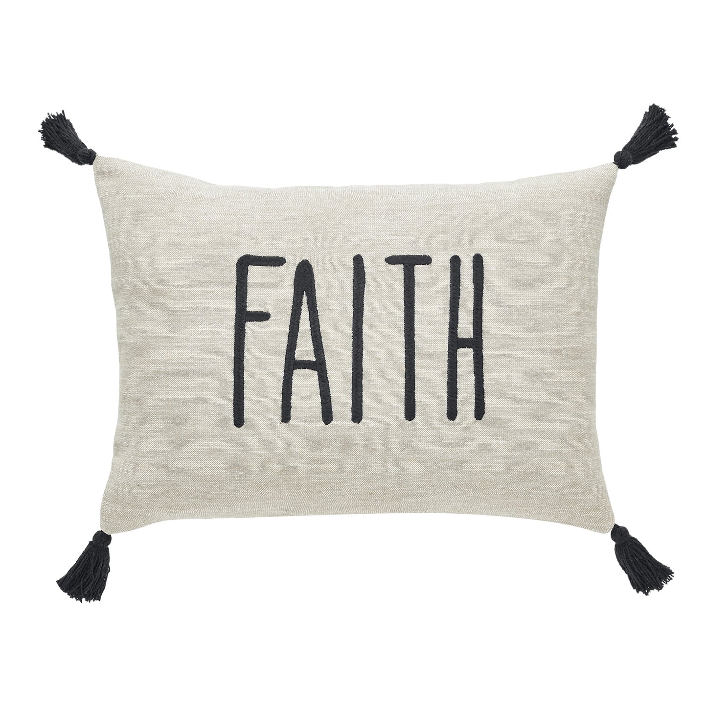 Faith Decorative Throw Pillow, 14" x 20", Tan and Black